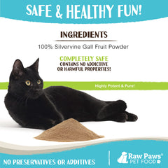 Raw Paws pot de 75 g à côté d’une cuillère pour visualiser la taille et le dosage