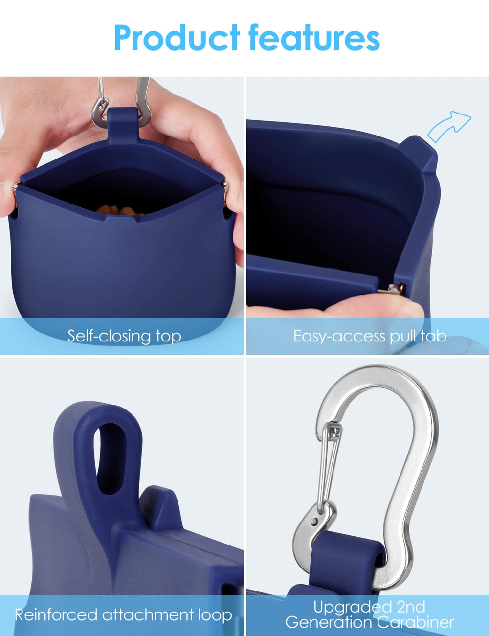 RBibei accrochée à la ceinture avec mousqueton renforcé pour fixation sûre en promenade
