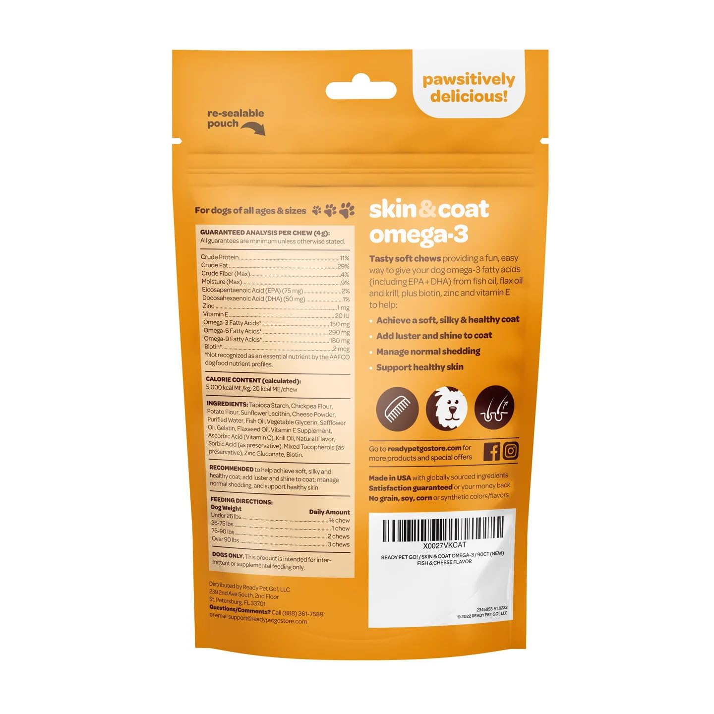 Ready Pet Go! masticables à côté d'un ruban métrique pour échelle taille