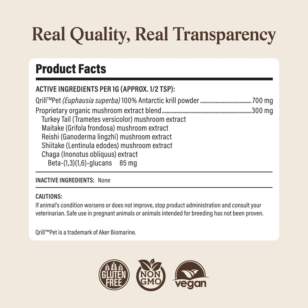 Real Mushrooms krill Qrill Pet focus ingrédient marin apport nutritif