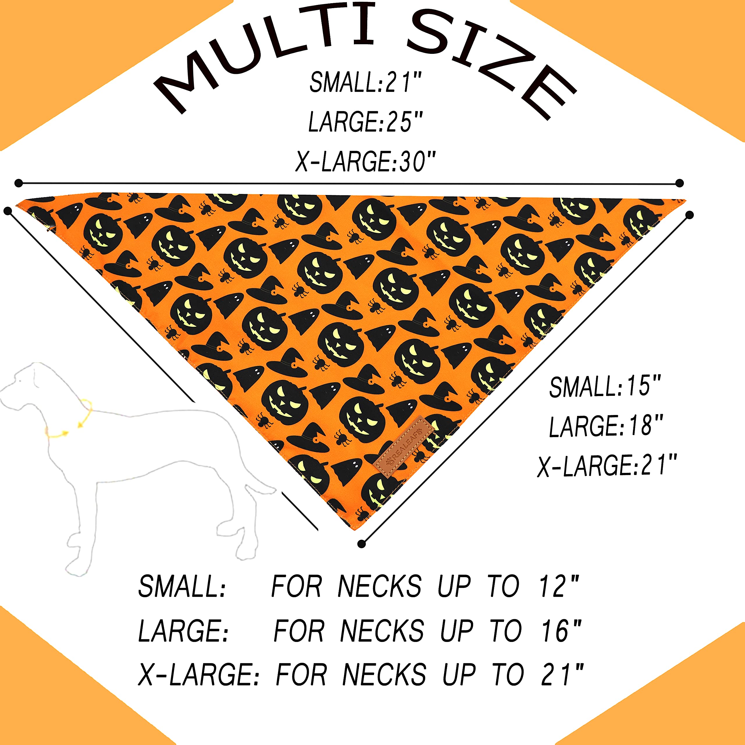 Realeaf bandana gros plan motif citrouille, coloris contrasté et effet festif