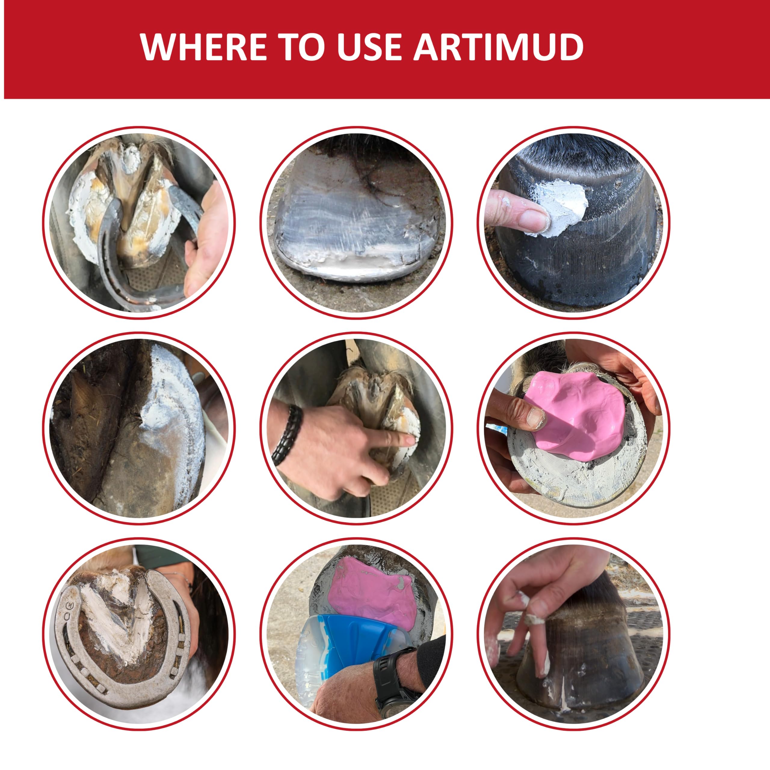 Red Horse Artimud en application sur sabot montrant facilité d'utilisation