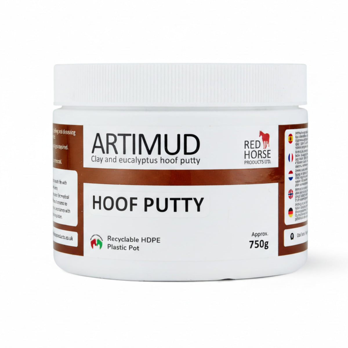Red Horse Artimud pot avant montrant la marque et protection durable