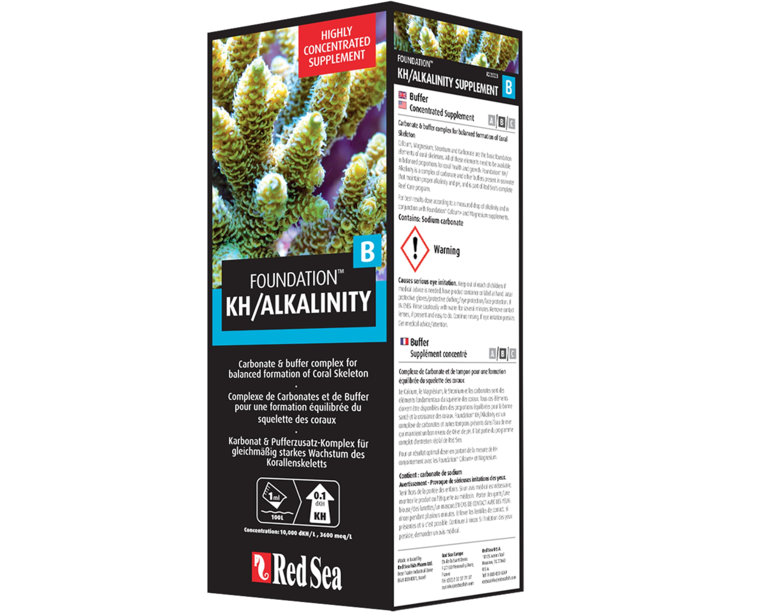 Red Sea en bac récifal illustrant maintien KH pour squelettes coralliens