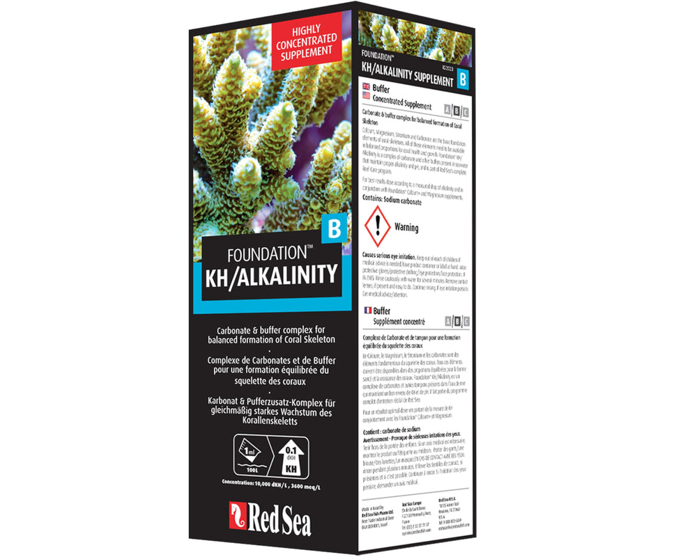 Red Sea en bac récifal illustrant maintien KH pour squelettes coralliens