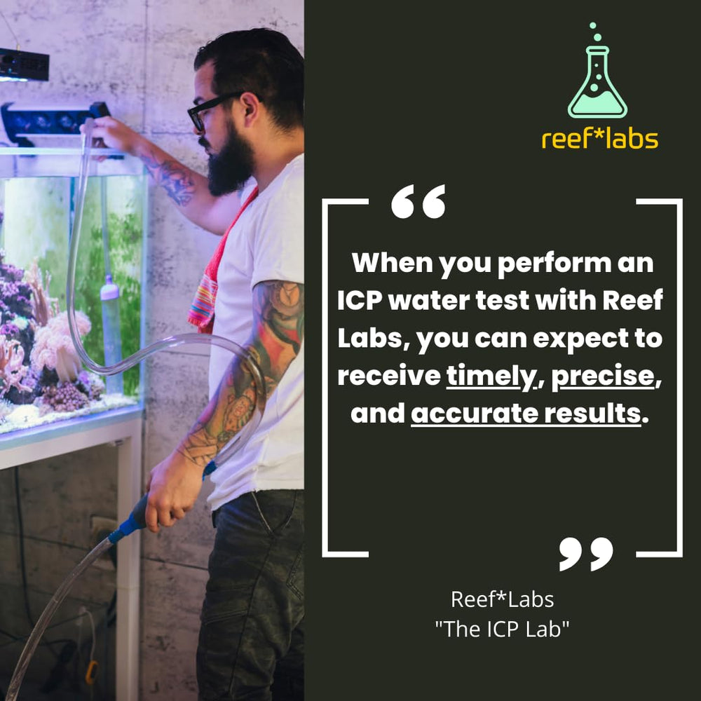 Reef Labs ICP prélèvement d'eau d'aquarium montrant protocole fiable