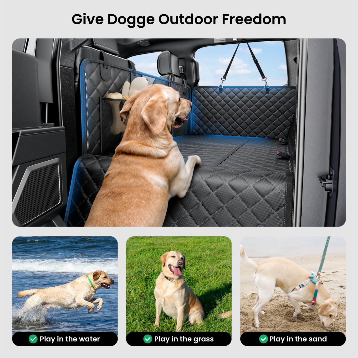 REEVAA housse installée dans camion avec chien illustrant confort en voyage