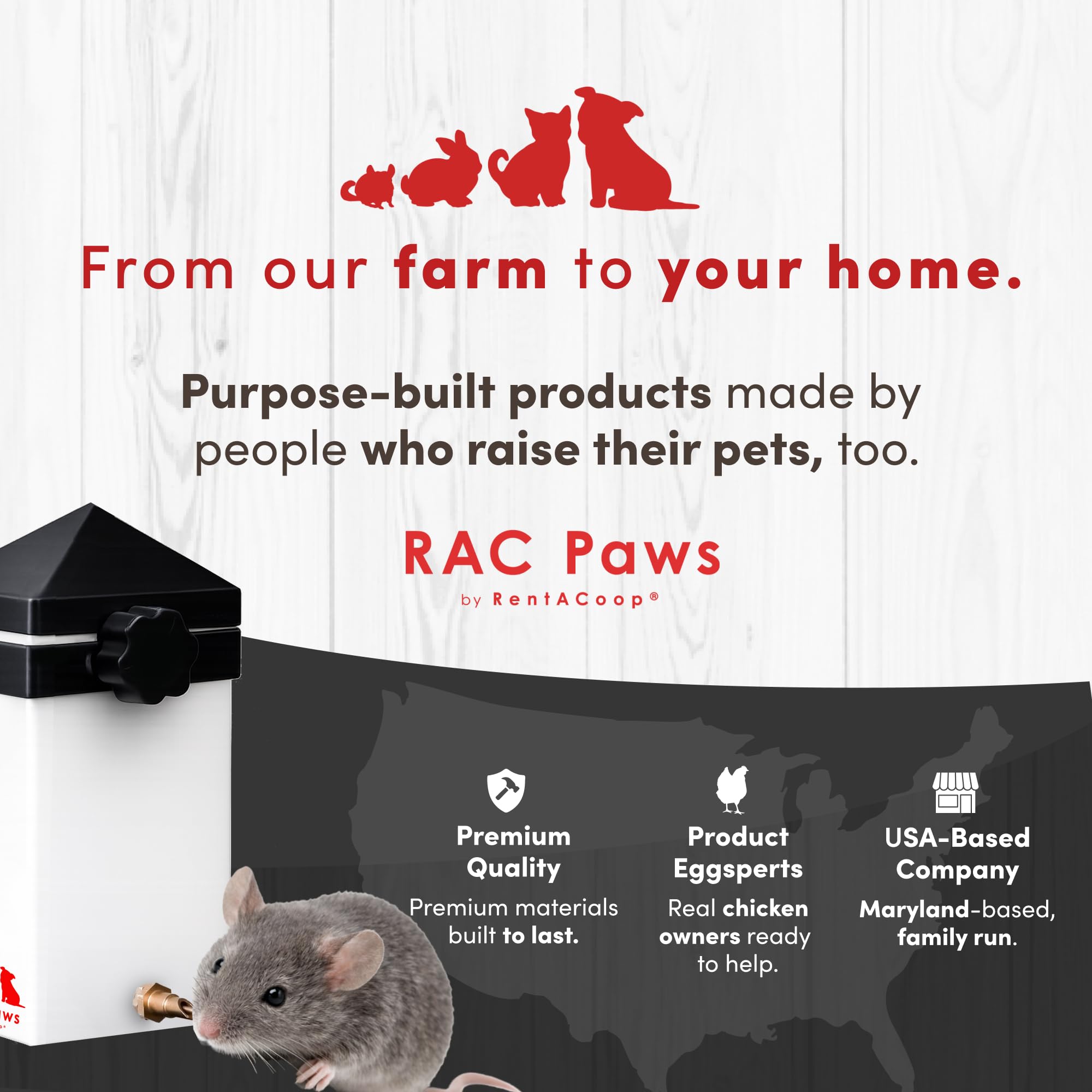 RentACoop RAC Paws boîte et accessoires kit complet prêt à installer