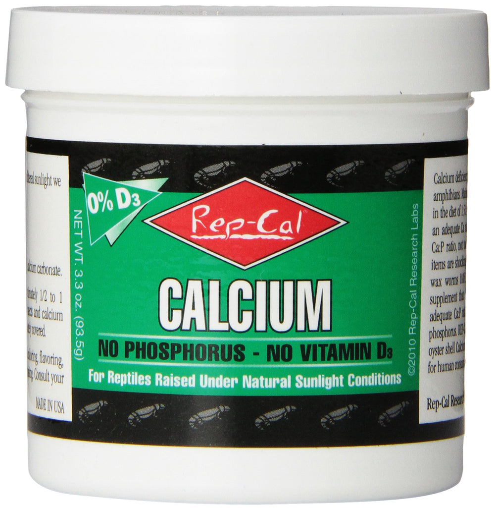 Rep-Cal flacon de poudre de calcium sans phosphore présentant l'étiquette et la contenance, apport minéral fiable