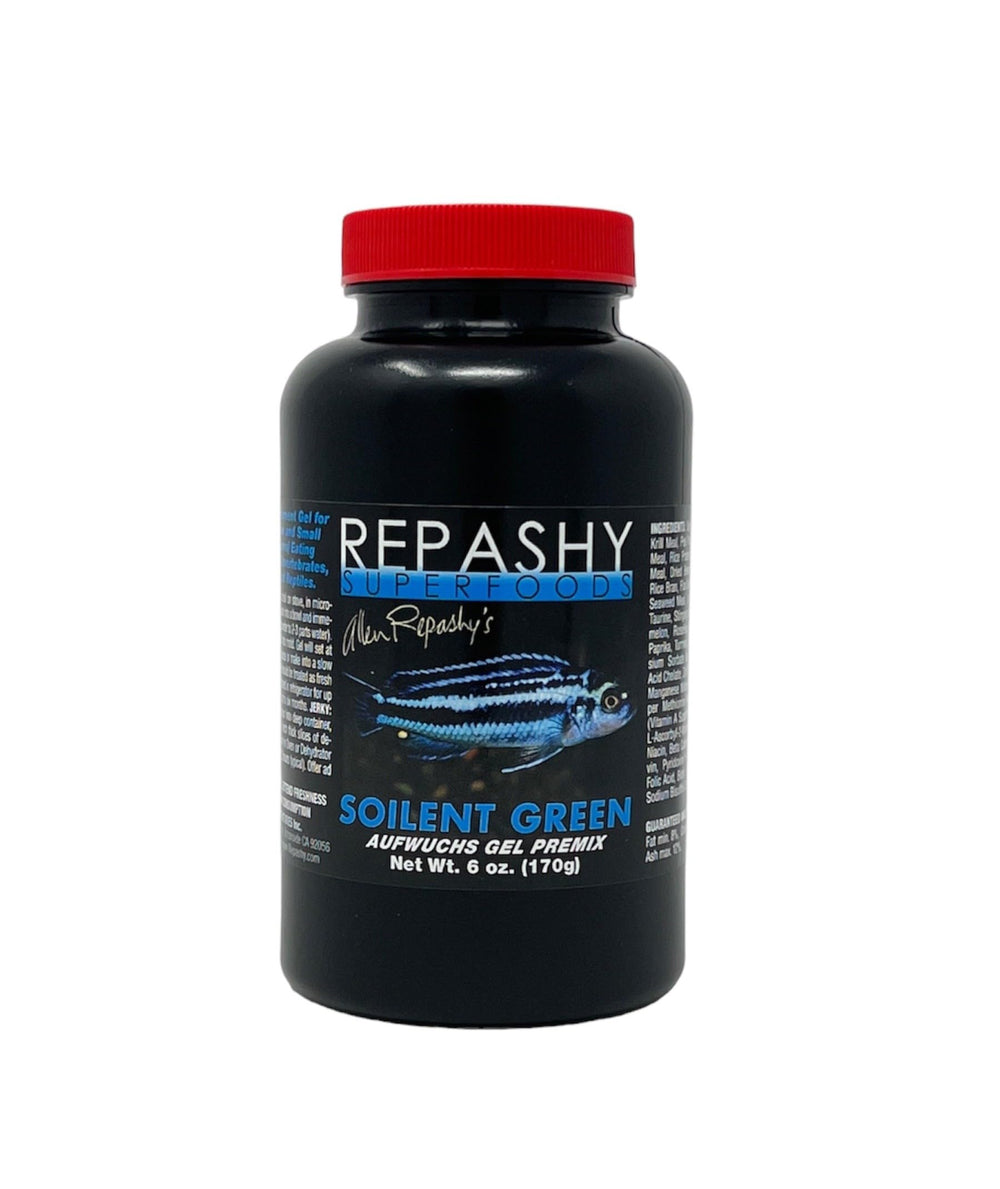 Repashy Soilent Green pot 6 oz montrant l'étiquette claire et avantages nutritionnels