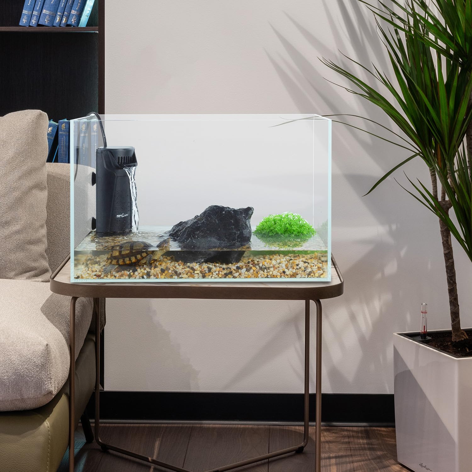 REPTIZOO détail des couches filtrantes illustrant filtration mécanique et biologique