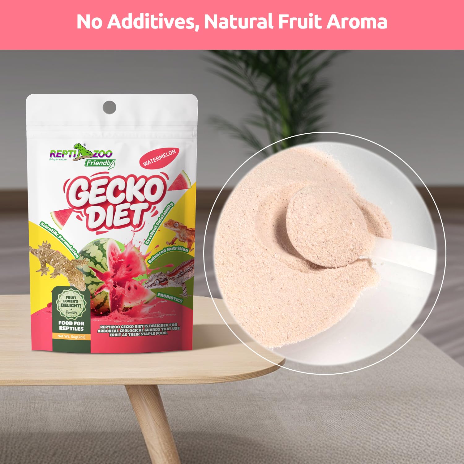 REPTIZOO FRIENDLY comparaison d'échelle avec sachet 56 g, portion pratique