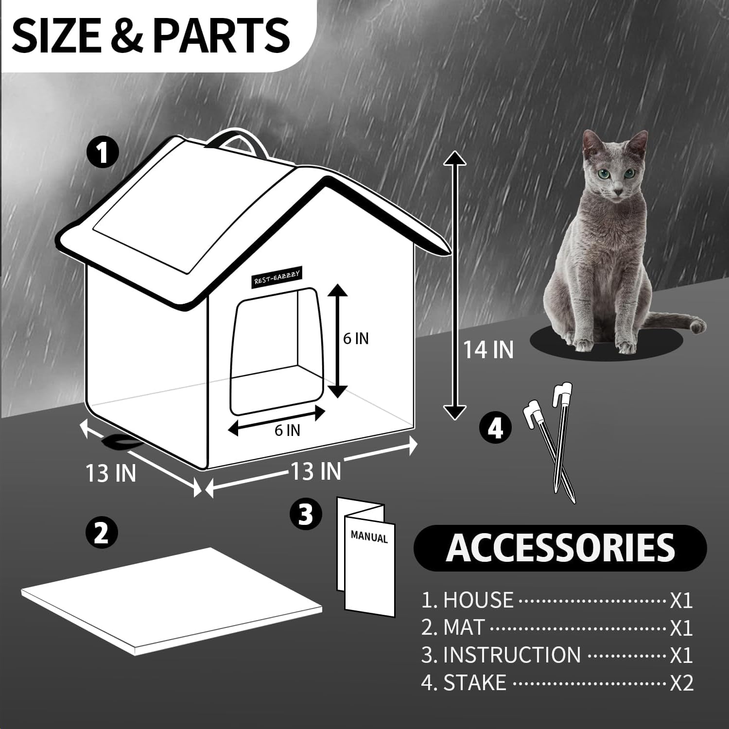 Rest-Eazzzy comparaison taille montrant un chat à l'échelle pour référence pratique