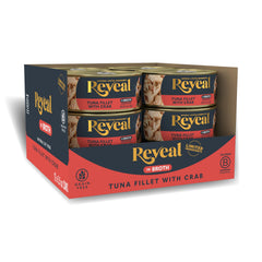 Reveal boîte devant montrant thon et crabe, appétence naturelle