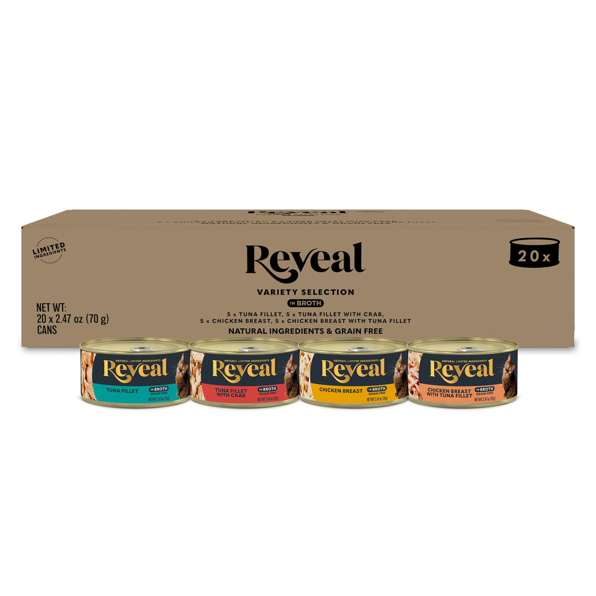 Reveal packaging face avant montrant le pack 20 boîtes et la qualité