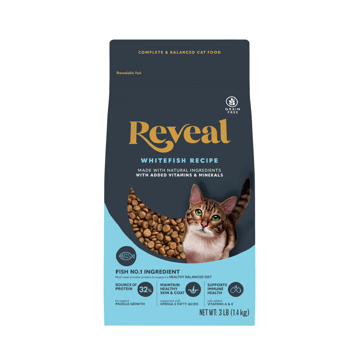 Reveal sac face montrant l’emballage et bénéfice nutritionnel clair