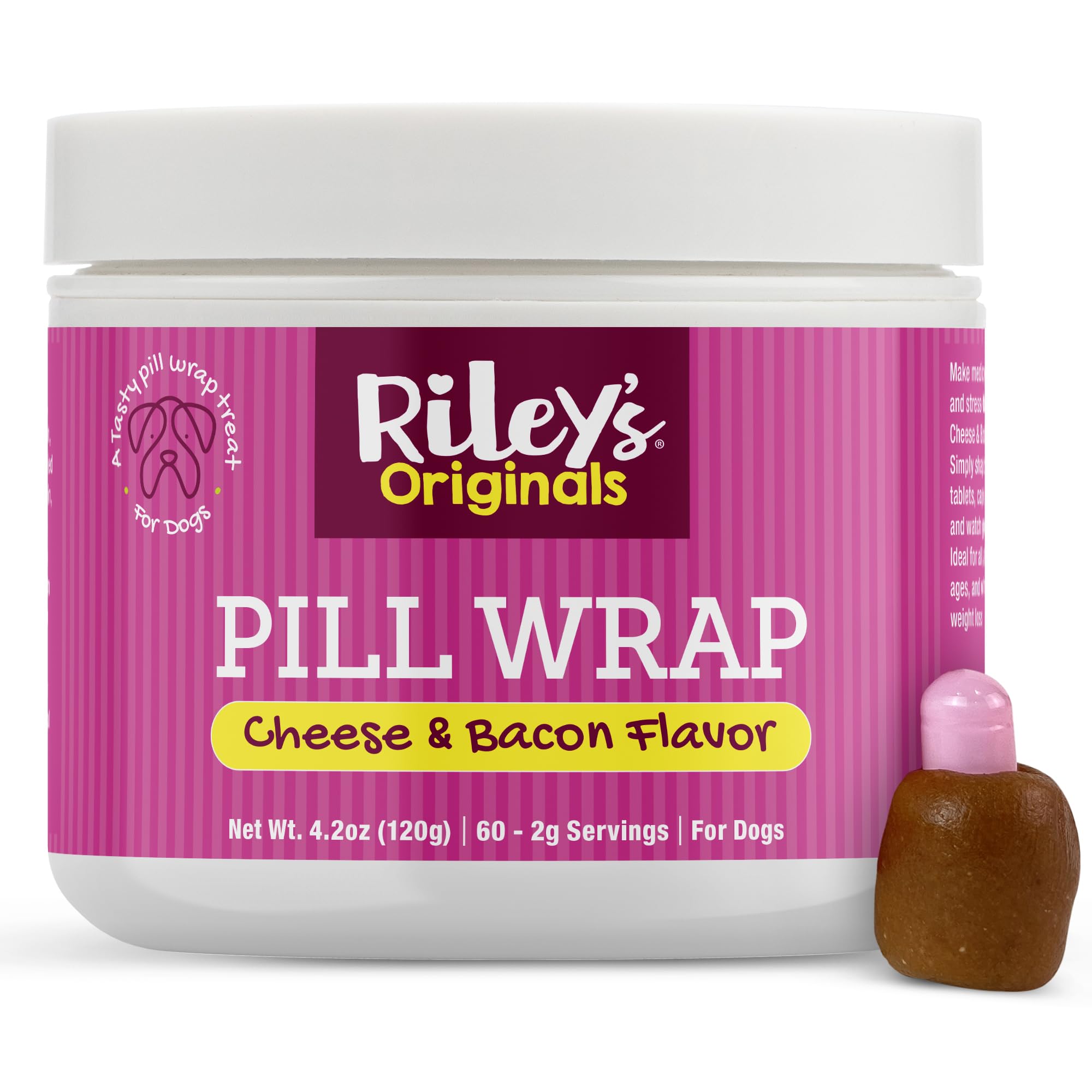 Riley's pot avant ouvert montrant la pâte appétente pour faciliter la prise de médicaments