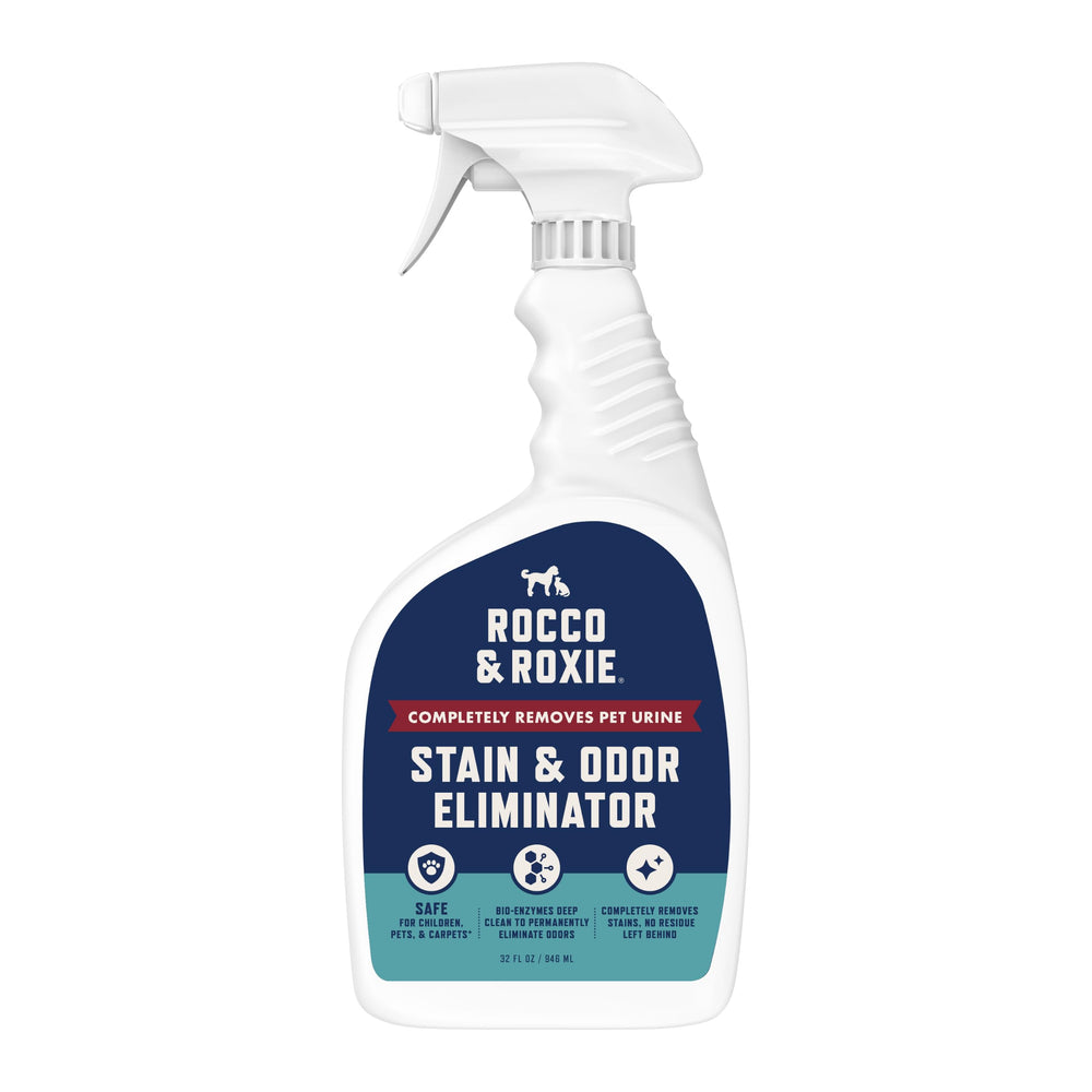Rocco & Roxie bouteille 32 fl oz face montrant l’étiquette claire et usage domestique