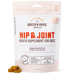 Rocco & Roxie emballage avant montrant le produit et bénéfice soutien articulaire
