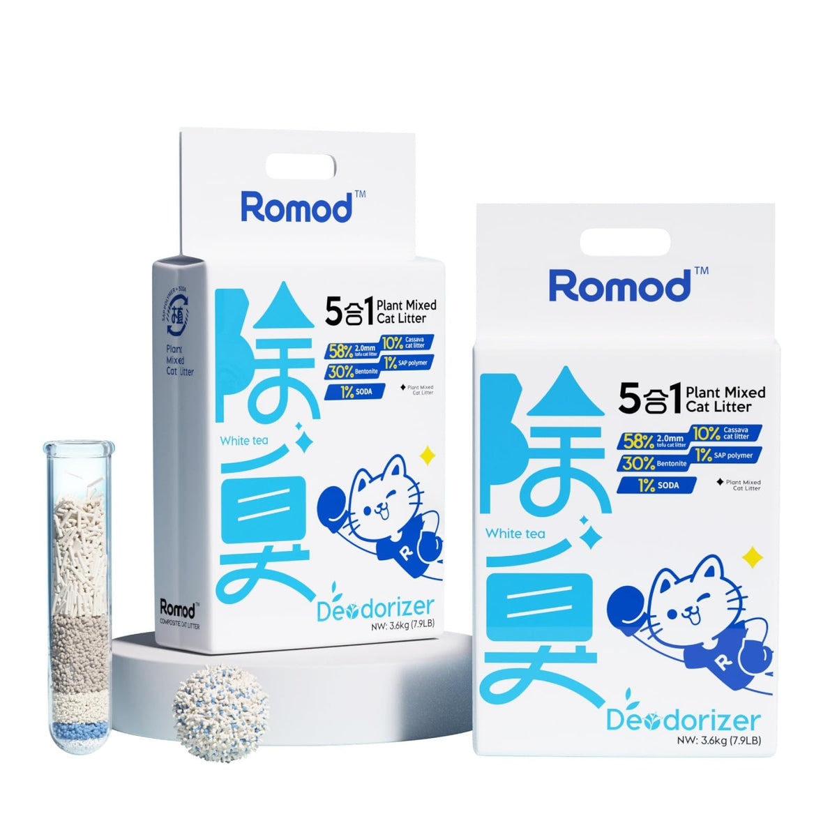 Romod paquet face montrant deux sacs 7.9 lb pour stockage pratique