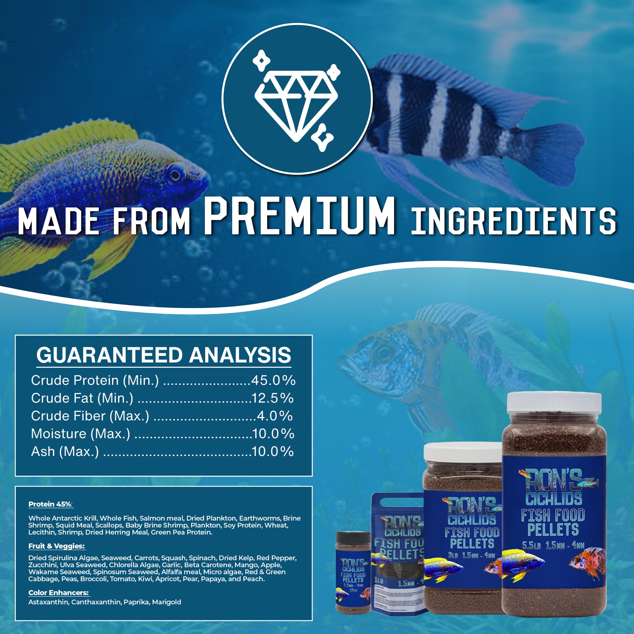 RON'S CICHLIDS granulés en eau coulants lentement pour alimentation naturelle