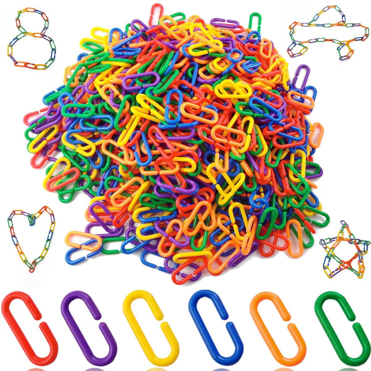 RONYOUNG paquet de 620 maillons C multicolores montrant contenu et avantage rangement