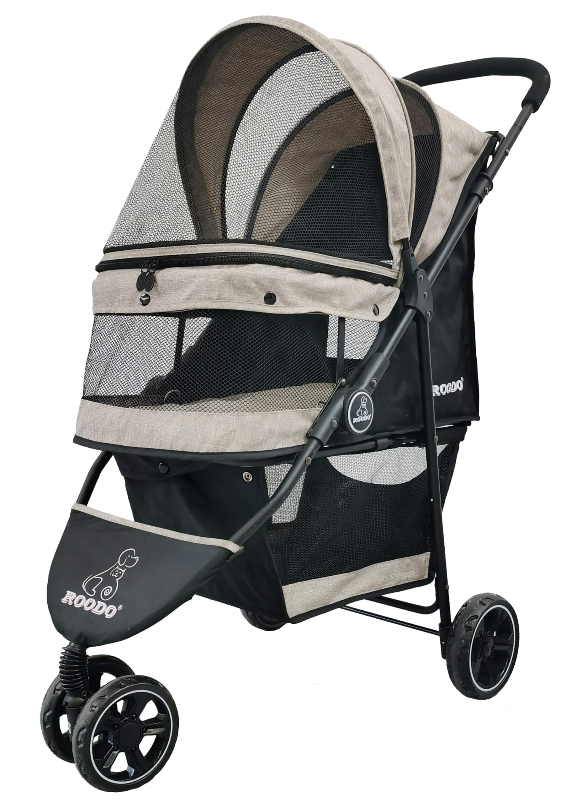 ROODO poussette face pliée montrant compacité pour transport pratique