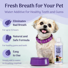 ROSEY'S PUPPY FRESH BREATH gros plan sur le flacon pour confiance