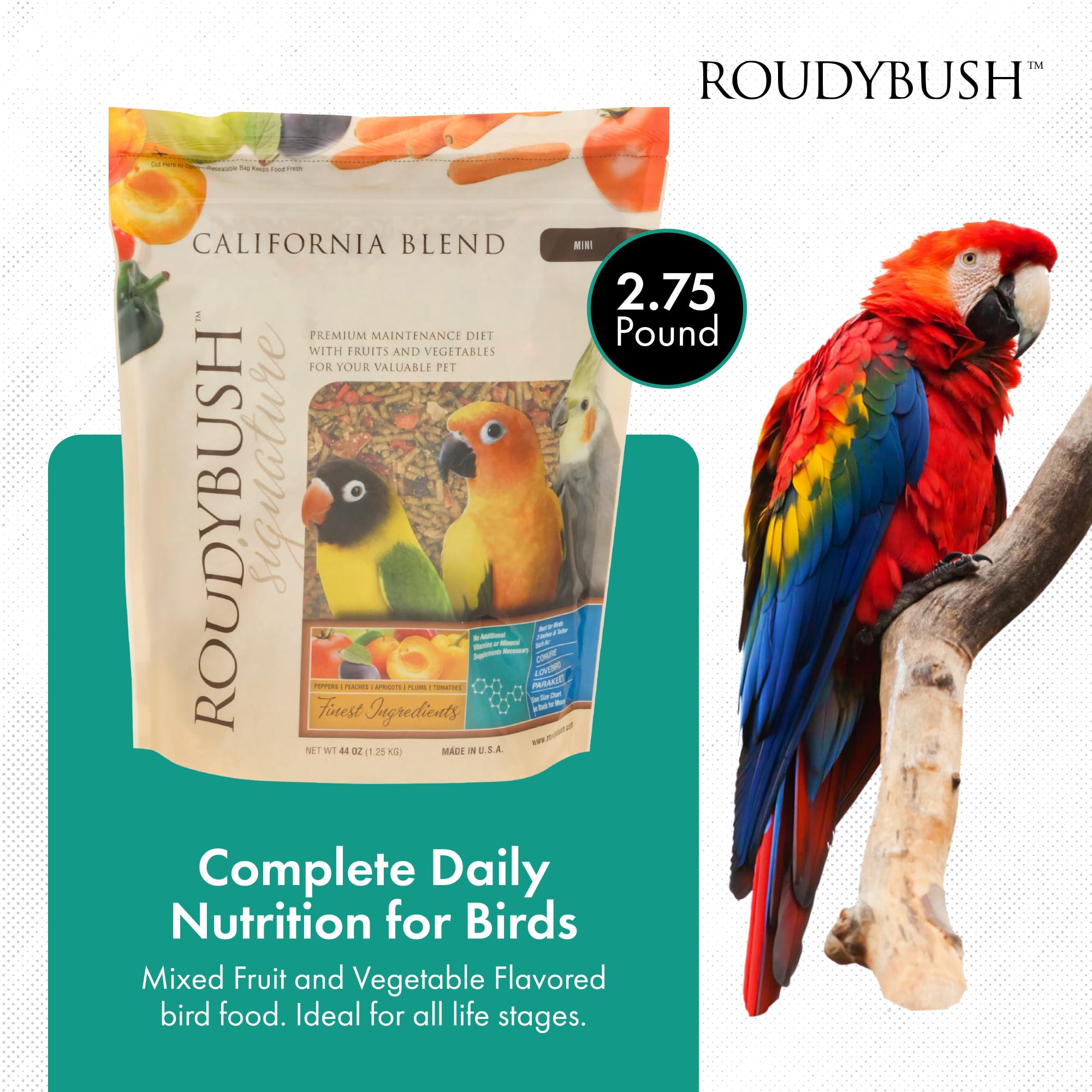 RoudyBush gros plan des mini pellets montrant texture et facilité de consommation