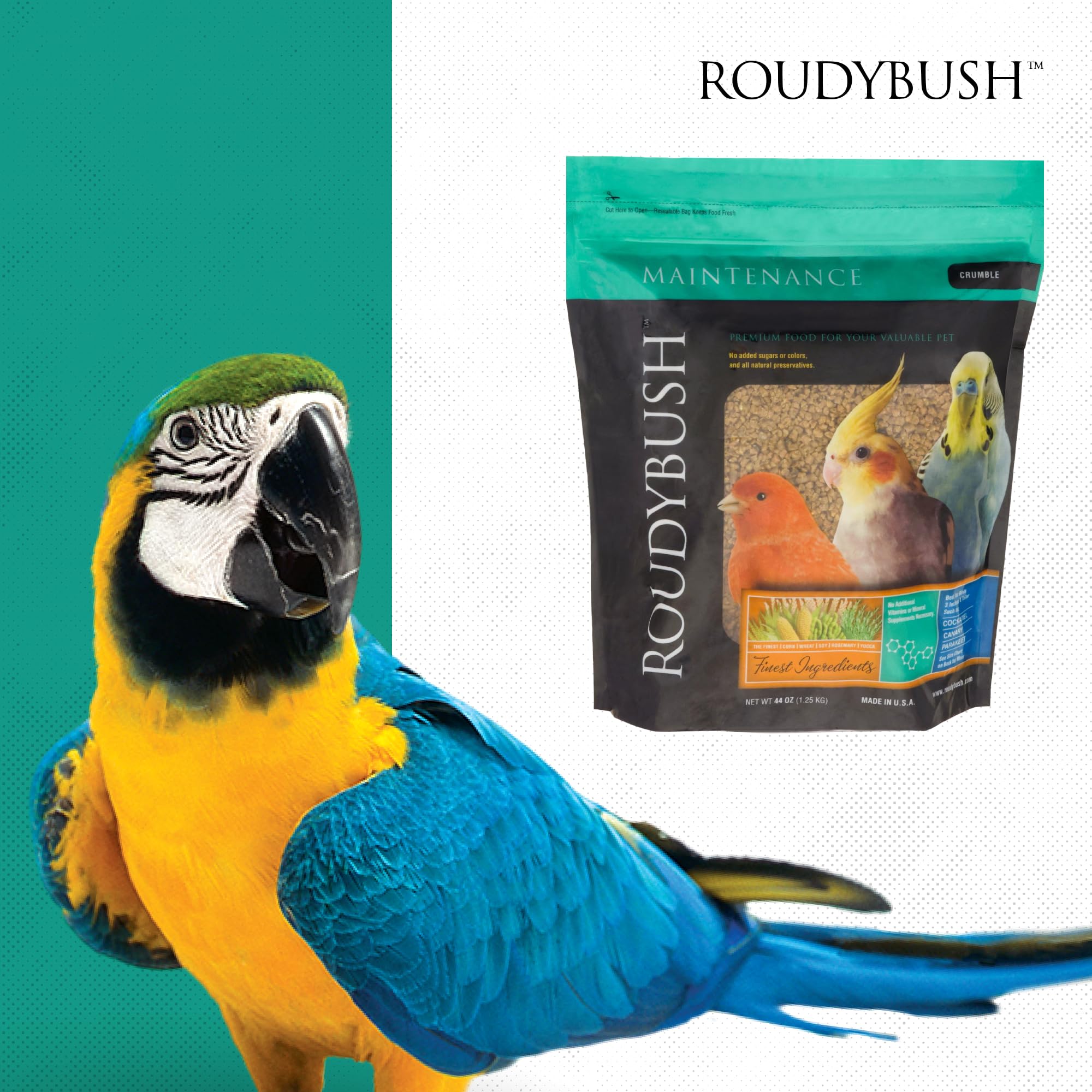 RoudyBush sac ouvert montrant granulés uniformes pour ration quotidienne