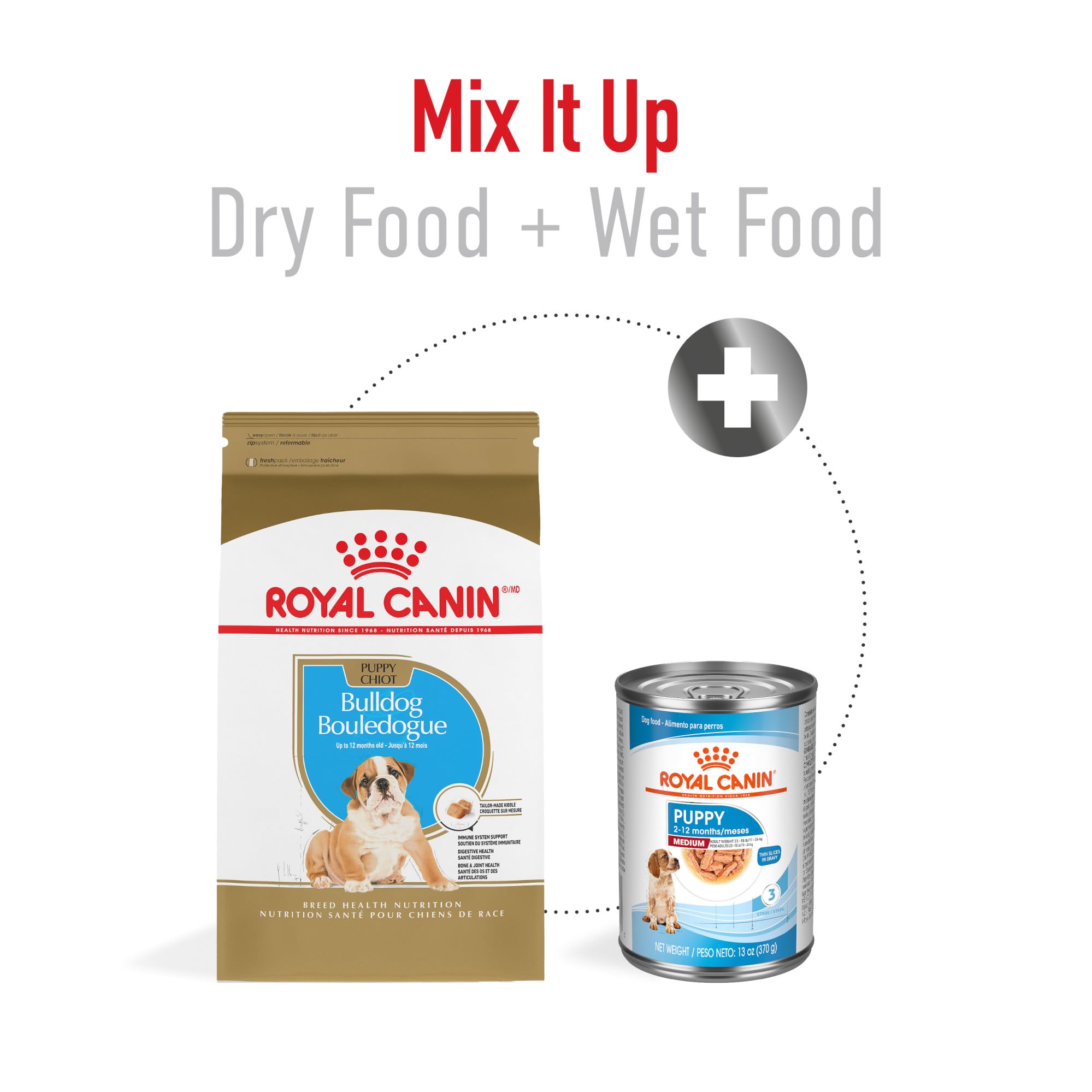 ROYAL CANIN main tenant croquette pour illustrer taille adaptée bulldog