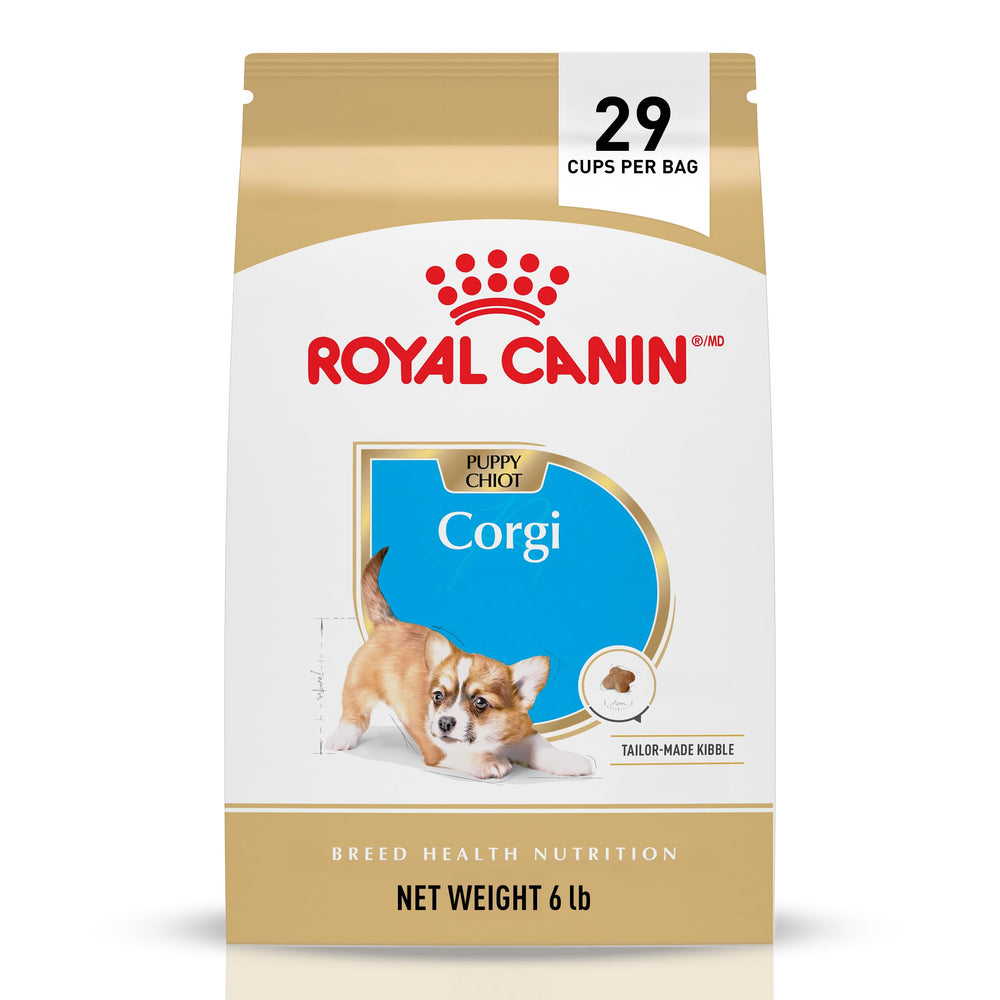 ROYAL CANIN sac 6 lb face avant montrant l'identité de la formule Corgi Puppy et confort