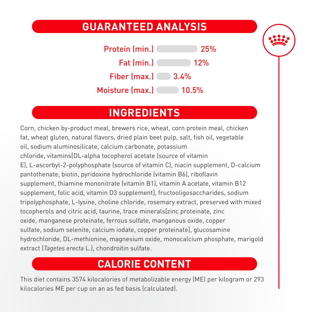 ROYAL CANIN comparaison taille croquette à côté d'objet pour échelle et adaptation mâchoire