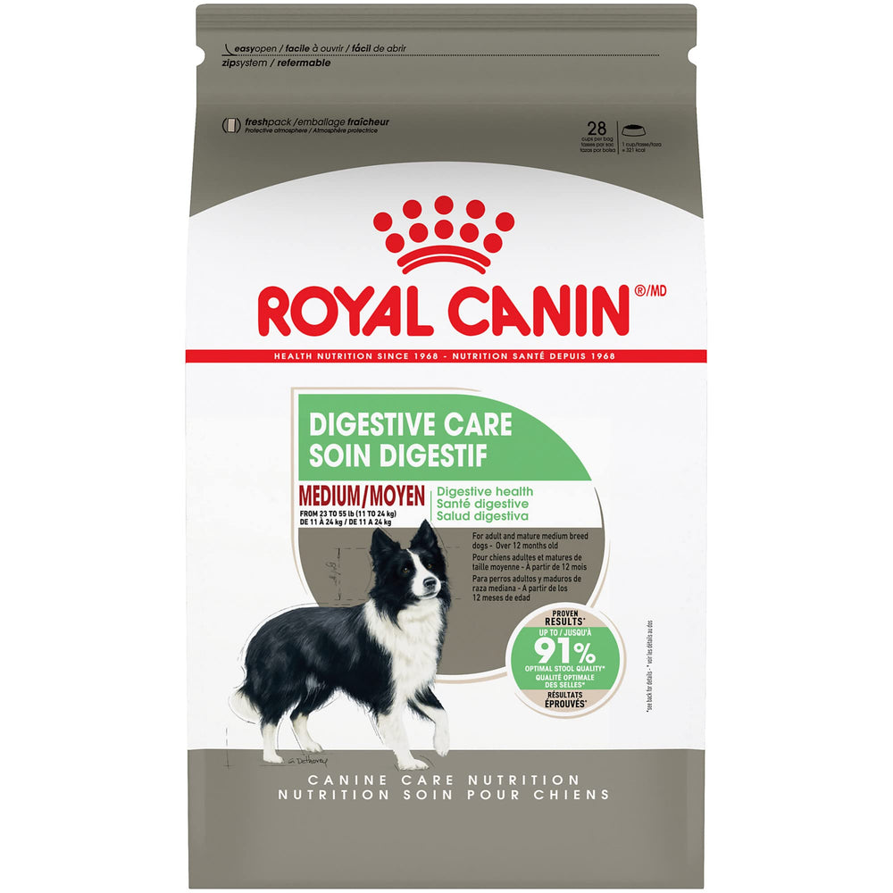 ROYAL CANIN emballage 17 lb face montrant le produit et bénéfice digestif visible