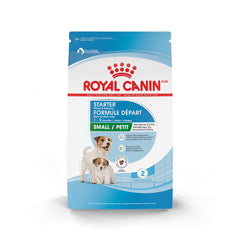 ROYAL CANIN emballage avant Small Starter montrant le format 14 lb et les bénéfices