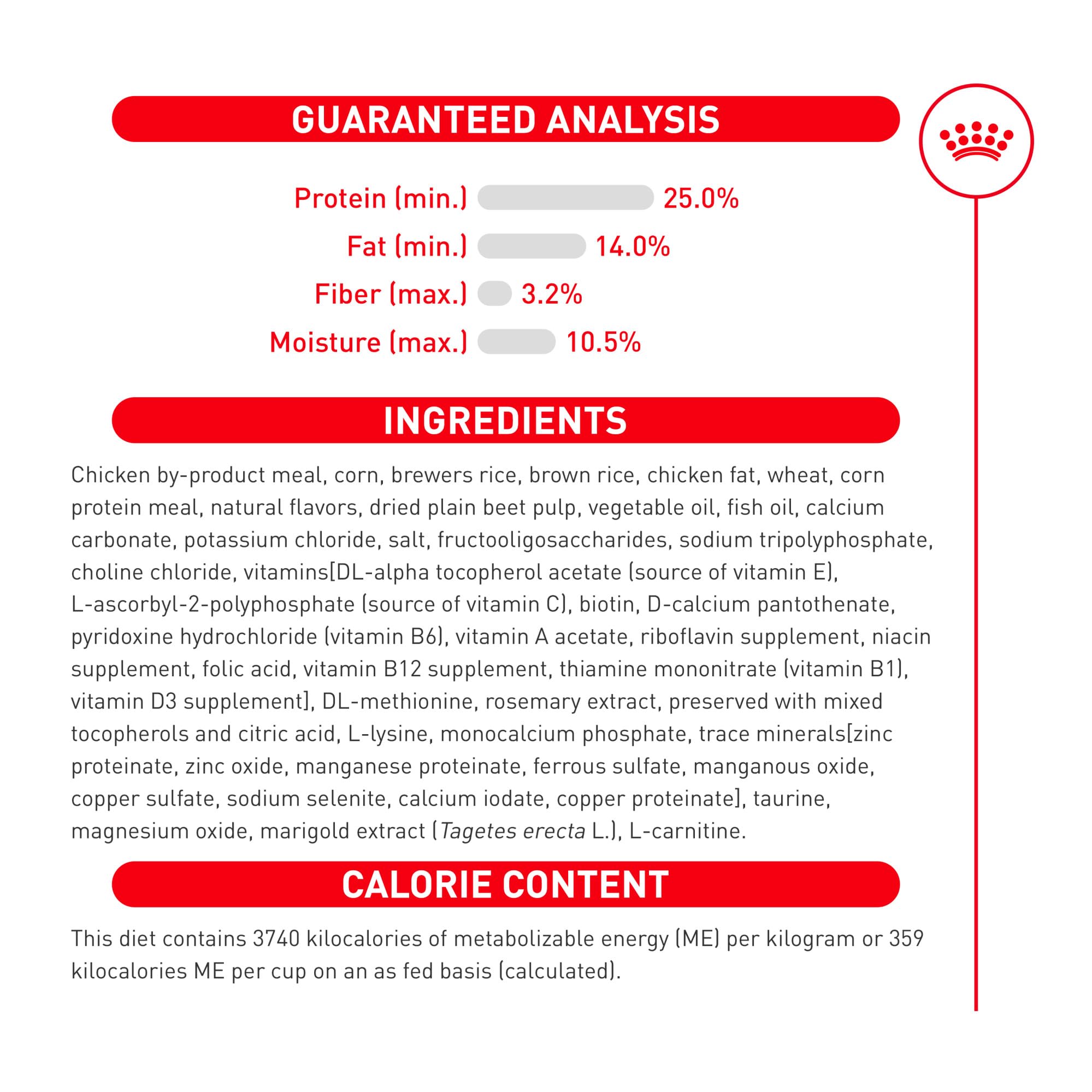 ROYAL CANIN détail d’étiquette mettant en avant formulation pour poids et os solides