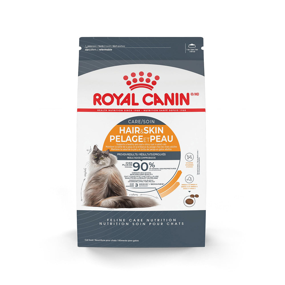 ROYAL CANIN emballage face montrant la formule Hair & Skin Care et bénéfice peau protégée