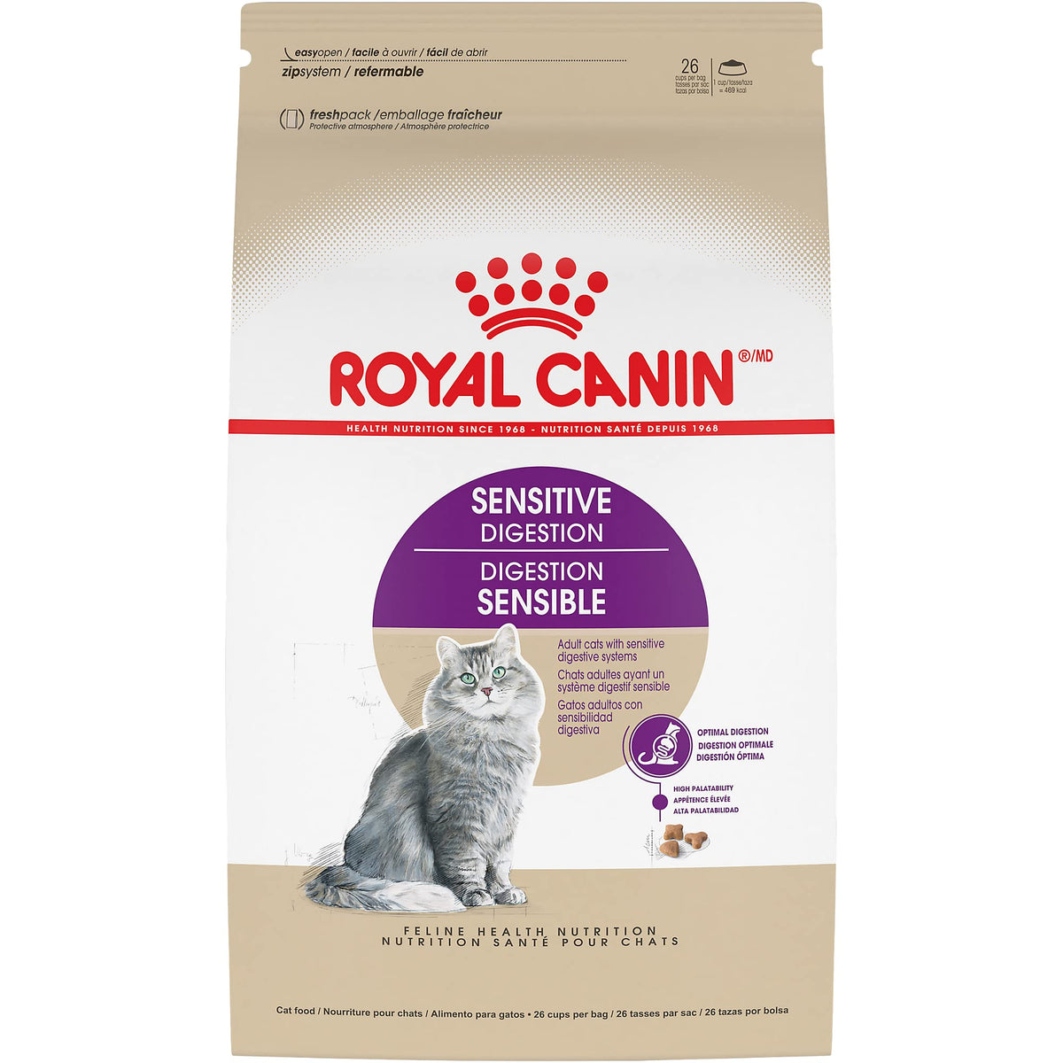 ROYAL CANIN emballage avant montrant sac 15 lb et bénéfice confort digestif