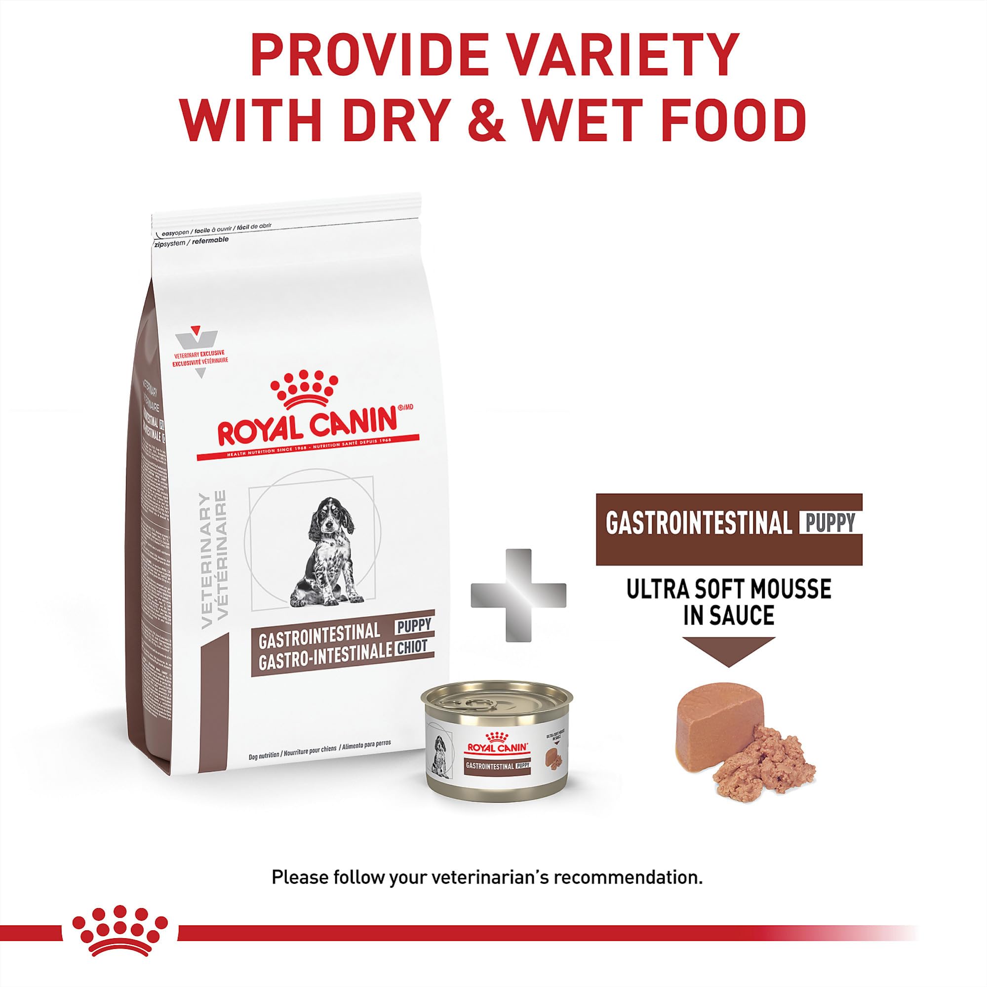 Royal Canin plusieurs sacs empilés pour conservation pratique à la maison