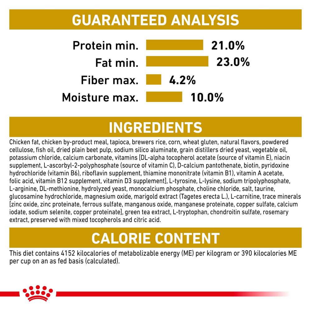 ROYAL CANIN étiquette ingrédients et nutriments garantissant digestibilité