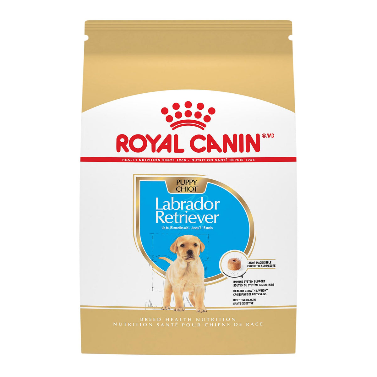 ROYAL CANIN sac 30 lb en vue frontale présentant le produit pour chiots, rassure sur qualité