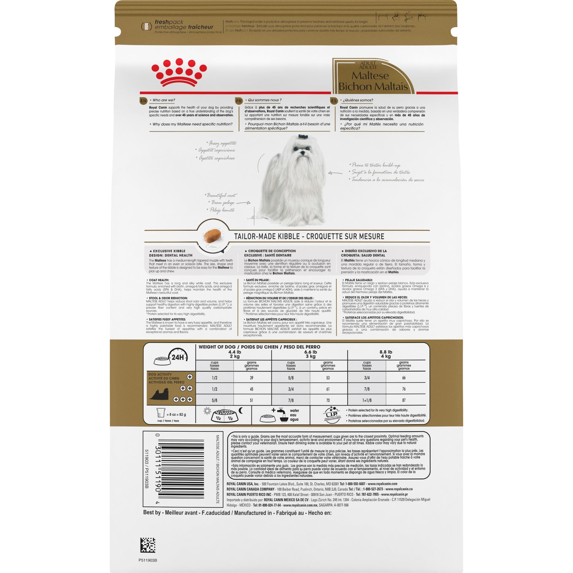 Grossissement de la croquette ROYAL CANIN Maltese montrant forme aidant la prise