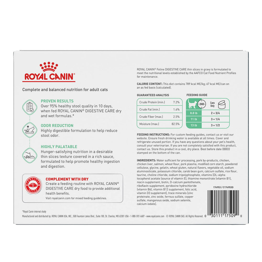 ROYAL CANIN boîte ouverte montrant fines tranches en sauce appétantes