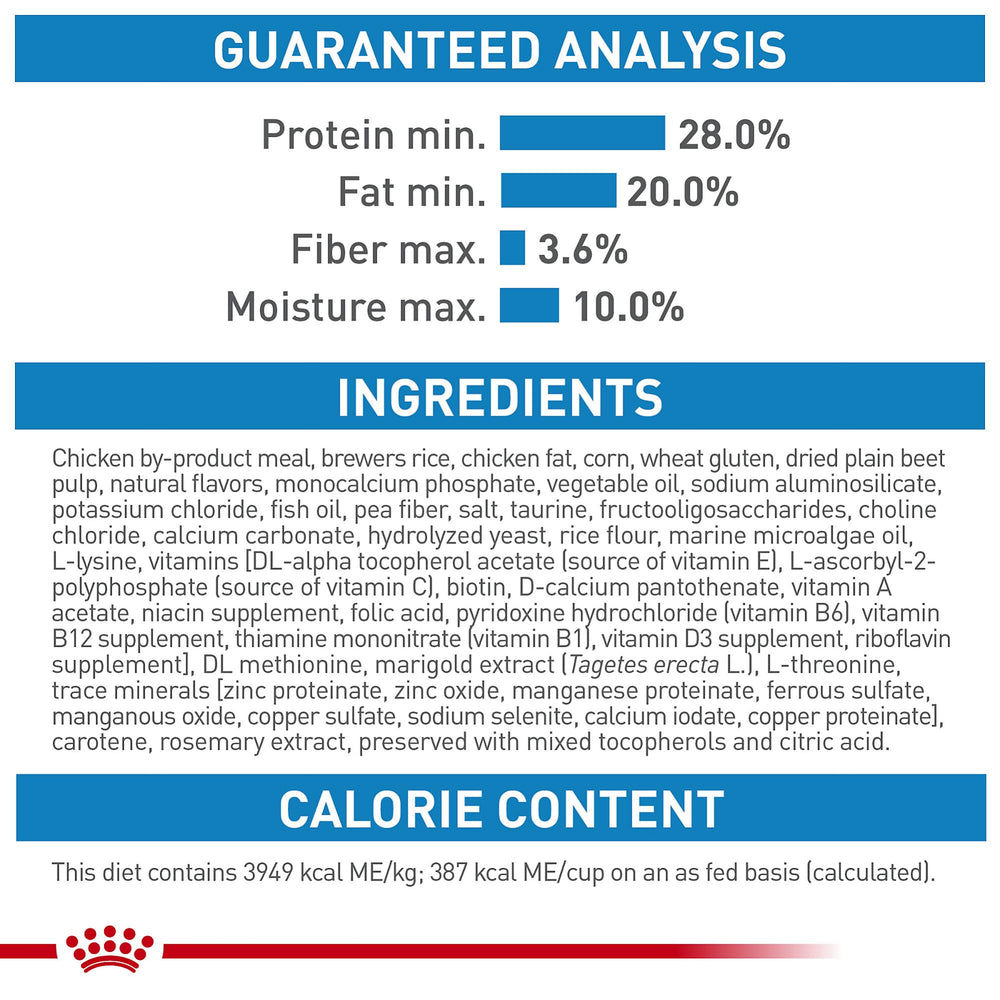 ROYAL CANIN paquet 14 lb posé en intérieur montrant stockage et échelle