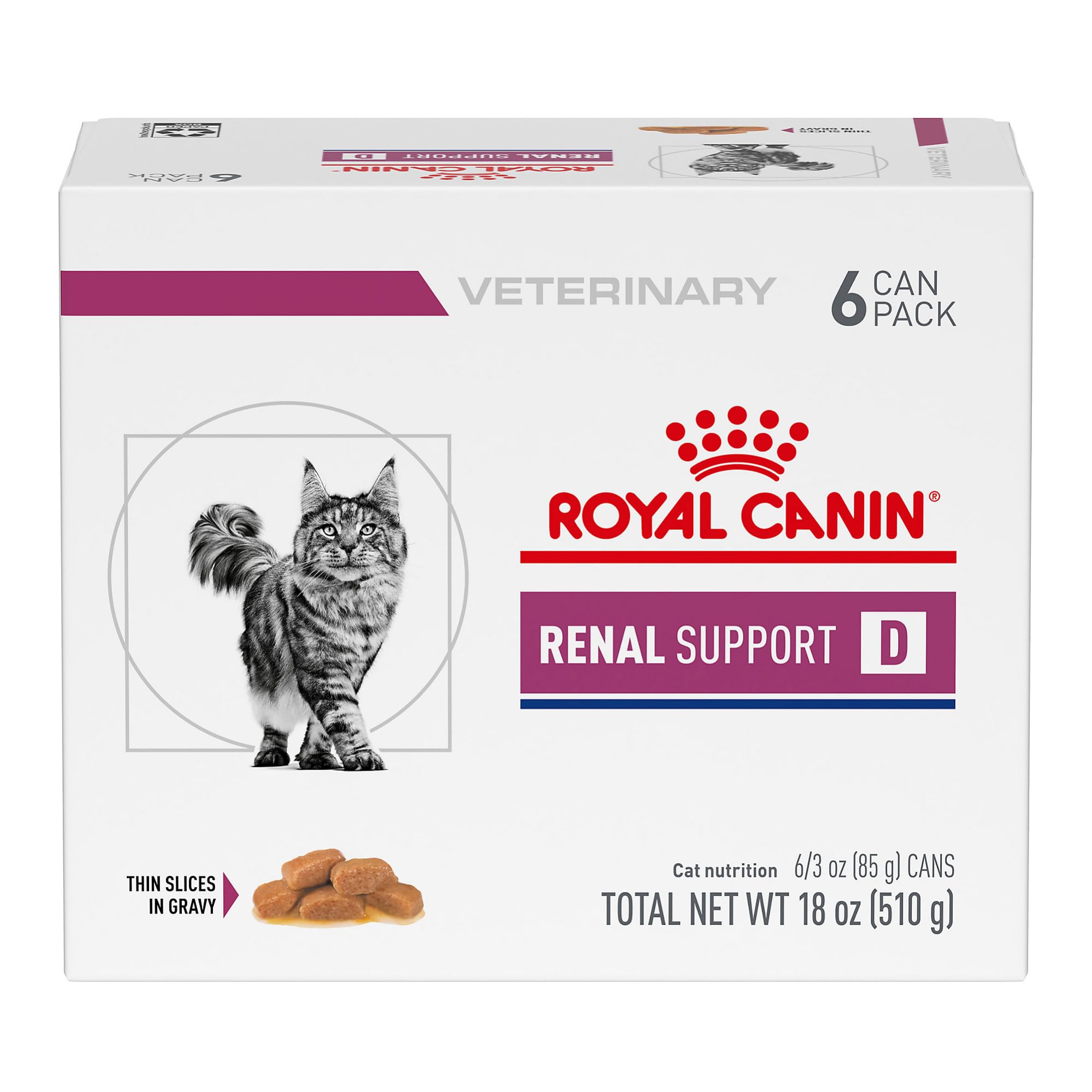 ROYAL CANIN face de la boîte montrant la formule Renal Support D bénéfice appétence