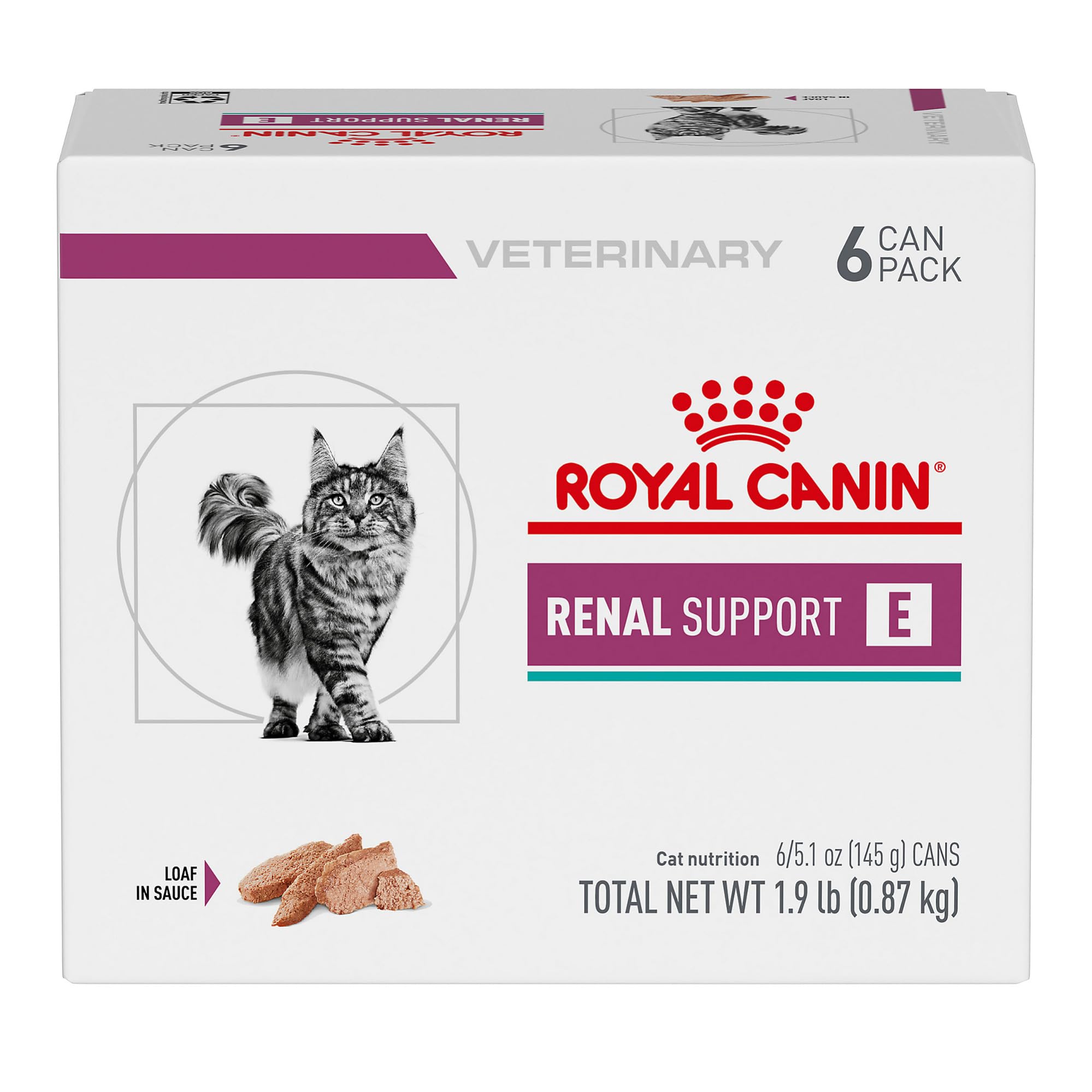 ROYAL CANIN emballage Renal Support E montrant l'étiquette et l'avantage végétal