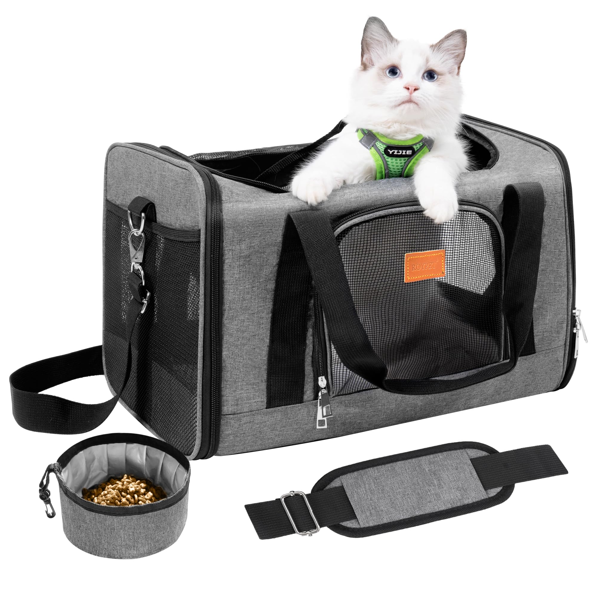 ROYPET vue avant du sac gris montrant la forme compacte et l’entrée sécurisée