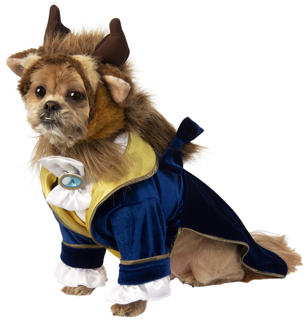Rubies Beast costume face avant montrant la veste bleue et la cravate dorée, look royal