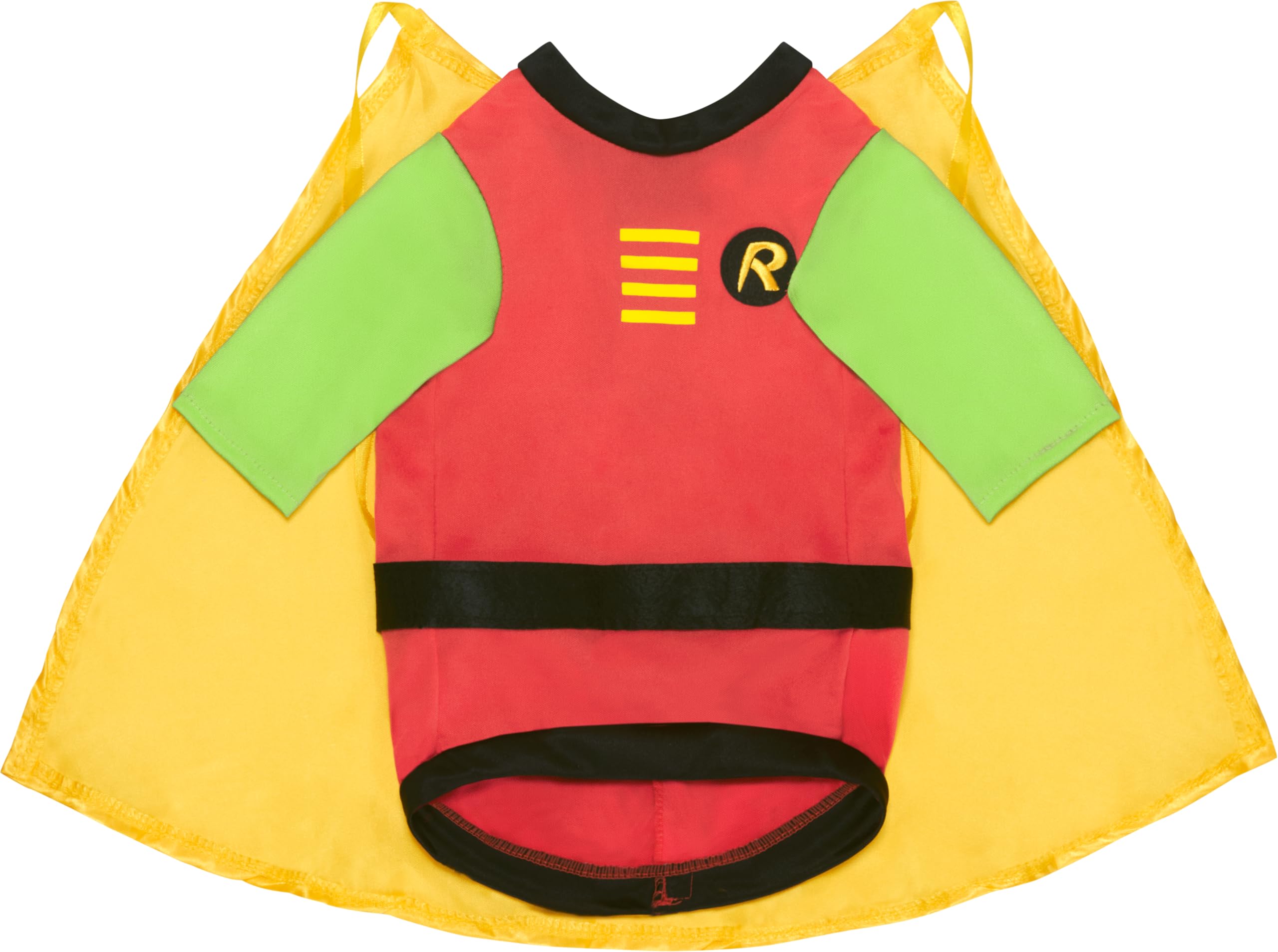 Rubies chien portant le costume Robin en extérieur, look héroïque