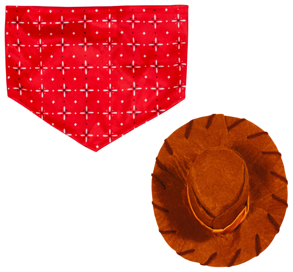 Rubies bandana rouge fixé au cou, ajoute une touche film et sécurité